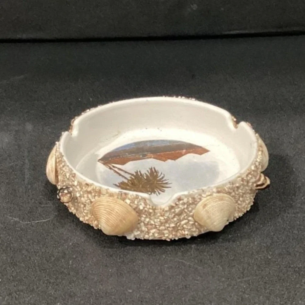 Hawaii Nautical Ceramic Ashtray, Real Seashells & Sand Accents, Coastal Souvenir